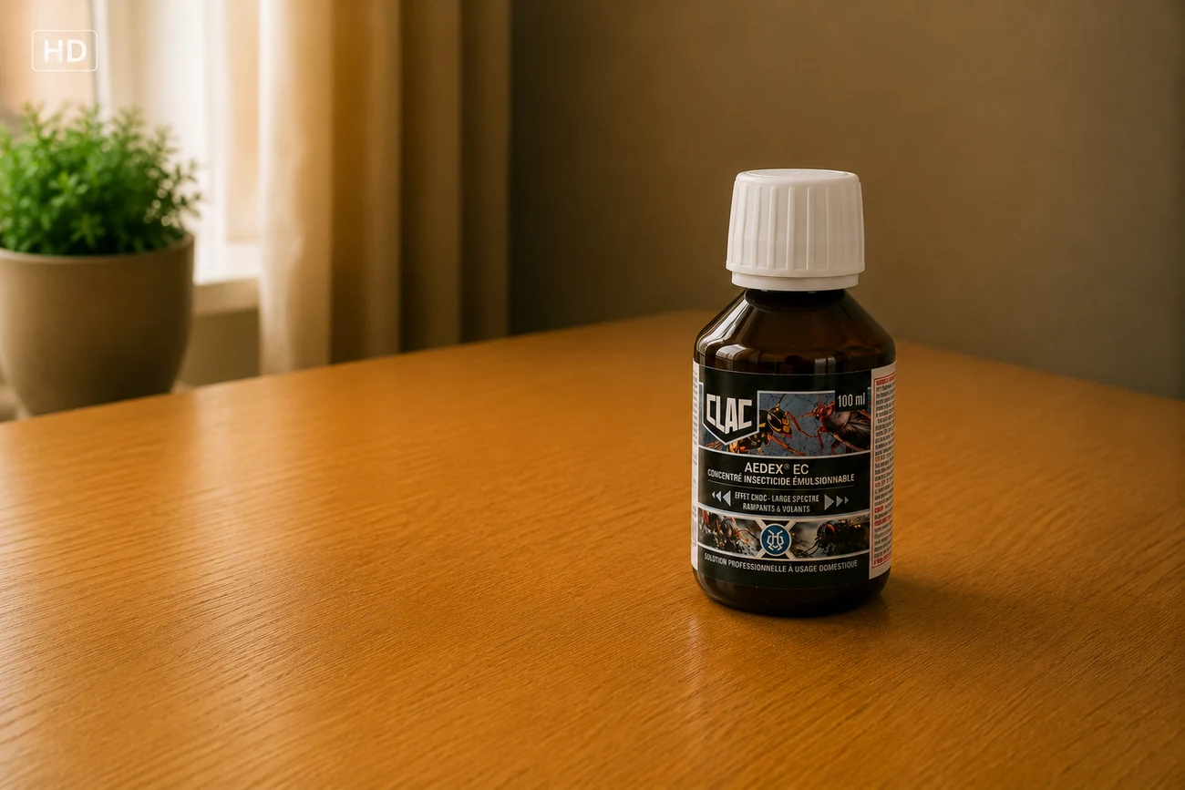 Flacon concentré insecticide AEDEX EC 100 ml en intérieur