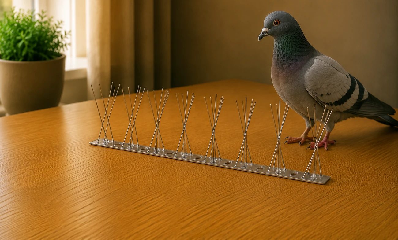 Pics anti-pigeons dissuadant un pigeon de se poser