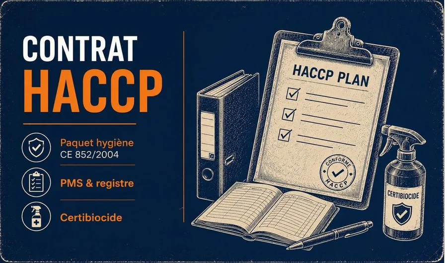 Contrat HACCP : plan, classeur registre, paquet hygiène CE 852/2004, PMS et produit Certibiocide