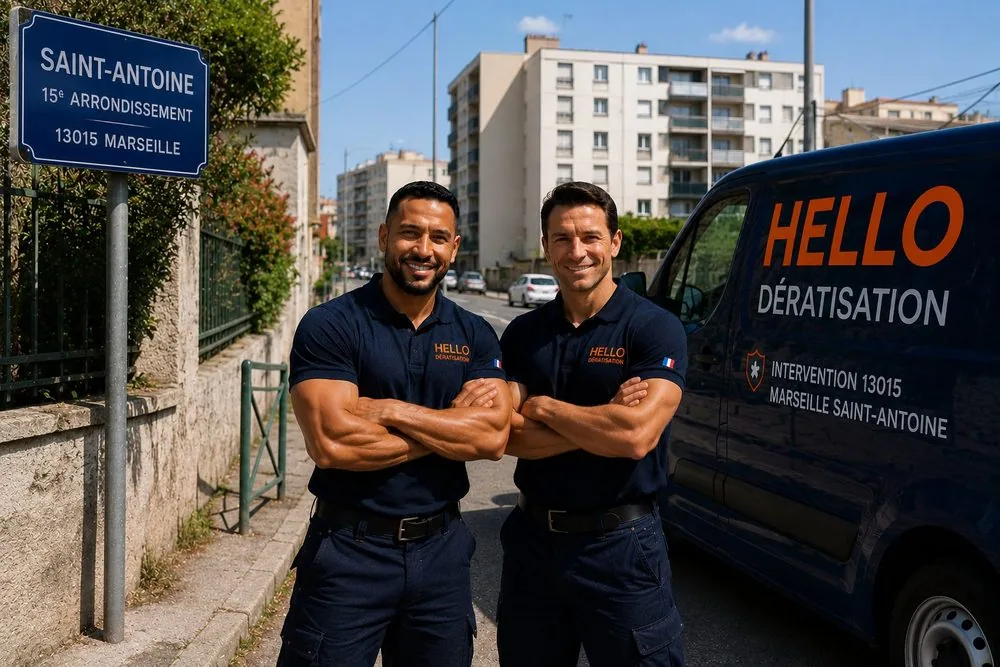 Medhi et Julien, fondateurs de Hello Dératisation, dans le 15e arrondissement de Marseille — dératisation et nuisibles à Saint-Antoine, Saint-Louis et La Cabucelle (13015)