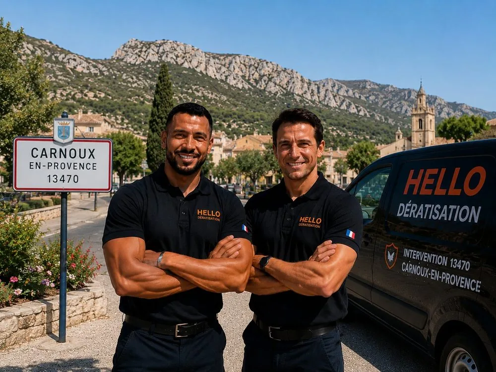 Medhi et Julien, fondateurs de Hello Dératisation, à Carnoux-en-Provence — dératisation et nuisibles au centre, dans le vallon et les collines (13470)