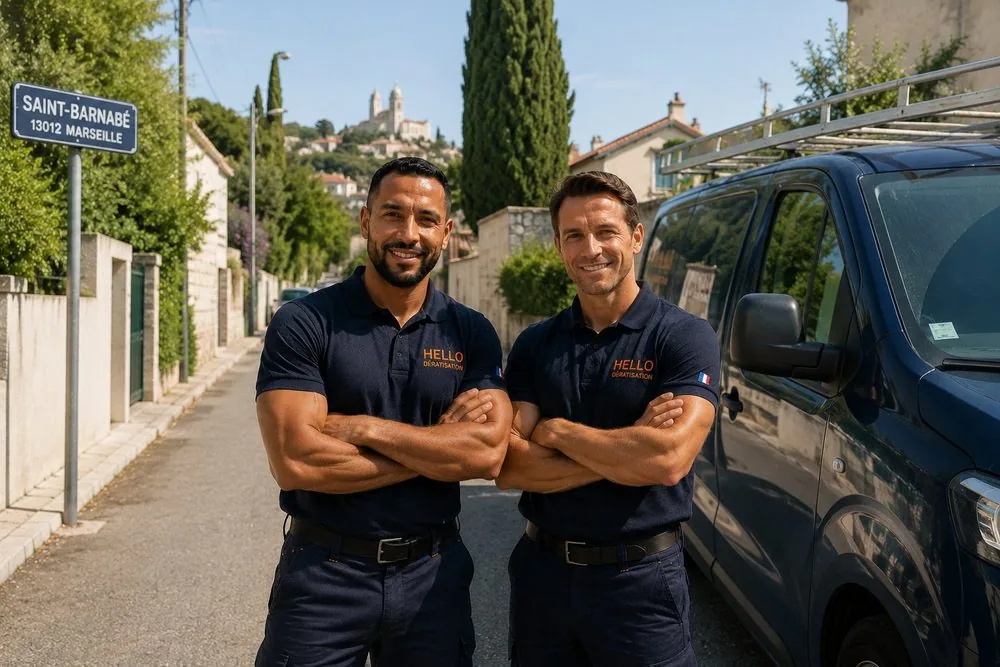 Medhi et Julien, fondateurs de Hello Dératisation, dans le 12e arrondissement de Marseille — dératisation et nuisibles à Saint-Barnabé, La Fourragère et Montolivet (13012)