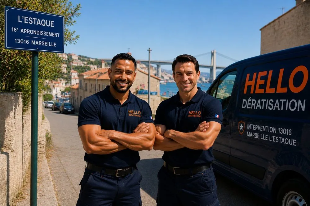 Medhi et Julien, fondateurs de Hello Dératisation, dans le 16e arrondissement de Marseille — dératisation et nuisibles à L'Estaque, Saint-Henri et Saint-André (13016)