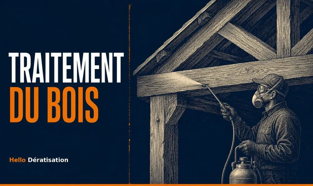 Traitement du bois à Marseille — illustration d'un technicien Hello Dératisation traitant une charpente contre les insectes xylophages