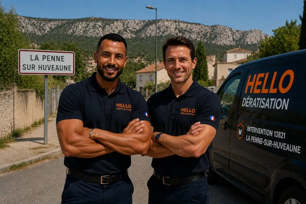 Medhi et Julien, fondateurs de Hello Dératisation, à La Penne-sur-Huveaune — dératisation et nuisibles au centre, à la ZI Braye de Cau et le long de l'Huveaune (13821)