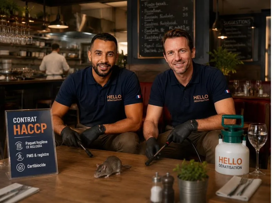 Medhi et Julien, techniciens Hello Dératisation, en intervention HACCP dans un restaurant à Marseille