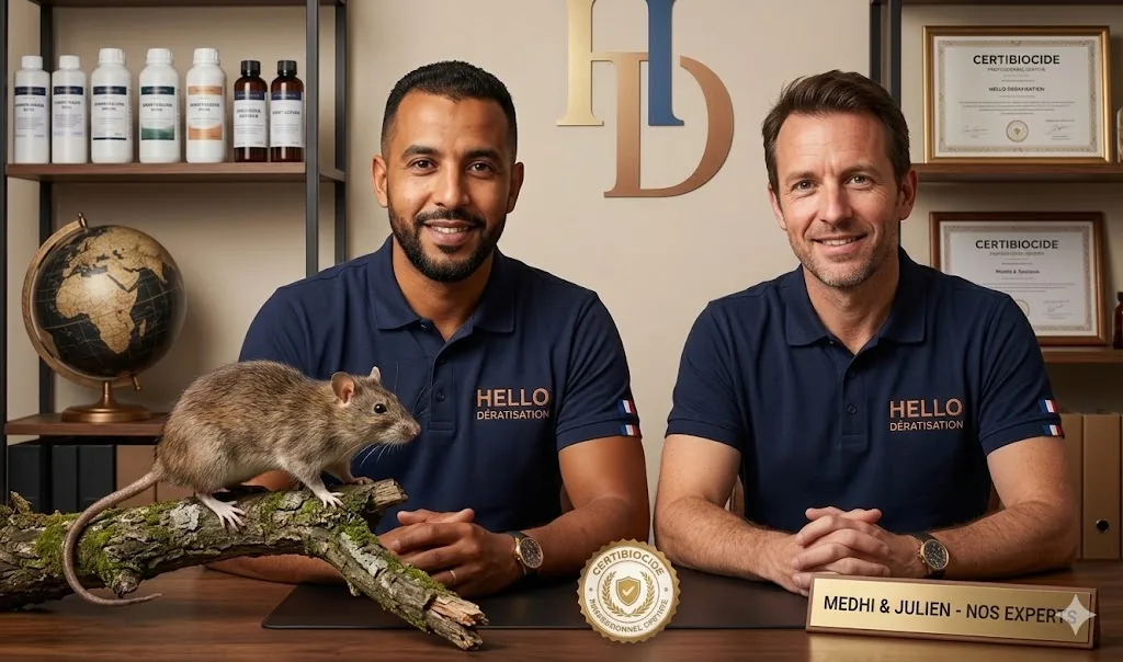 Medhi et Julien, fondateurs de Hello Dératisation Marseille, certifiés Certibiocide