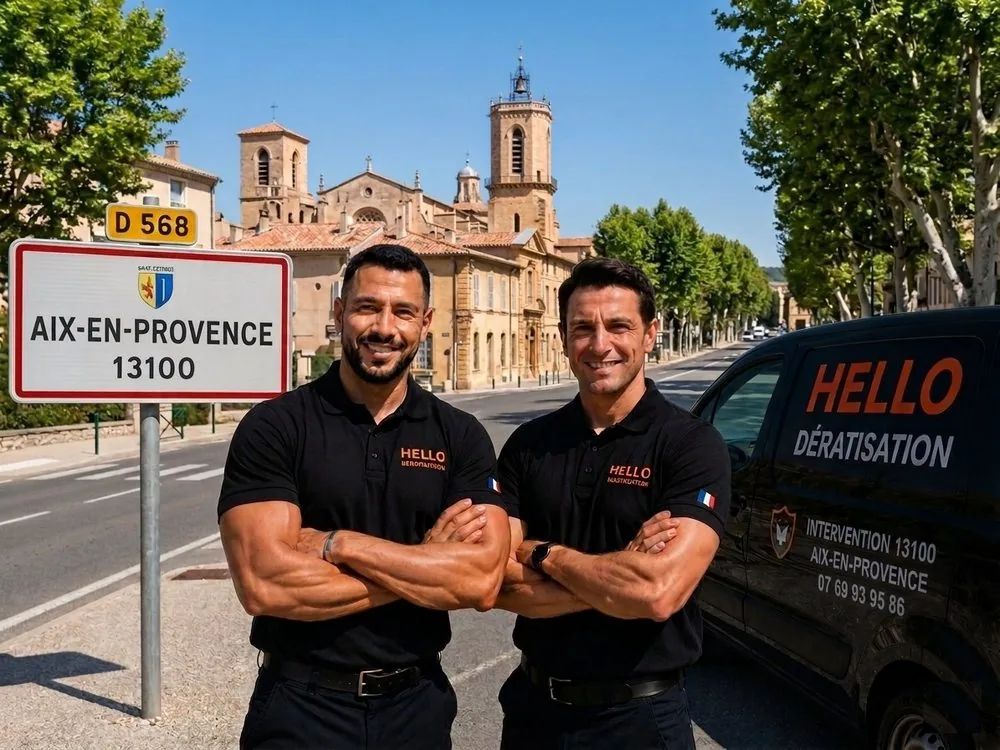 Medhi et Julien, fondateurs de Hello Dératisation, à Aix-en-Provence — dératisation et nuisibles au centre historique, aux Milles et dans les copropriétés (13100)